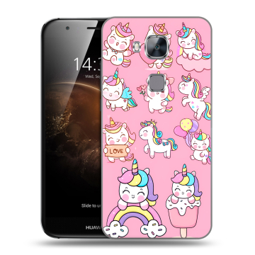 Пластиковый чехол на Huawei G8 с принтом Единороги и радуга