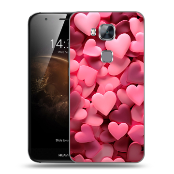 Пластиковый чехол на Huawei G8 с принтом розовые сердечки