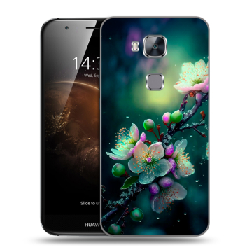 Пластиковый чехол на Huawei G8 с принтом Цветы и мрамор