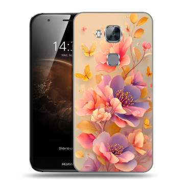 Пластиковый чехол на Huawei G8 с принтом Цветы и бабочки Пластиковый чехол на Huawei G8 с принтом Цветы и бабочки