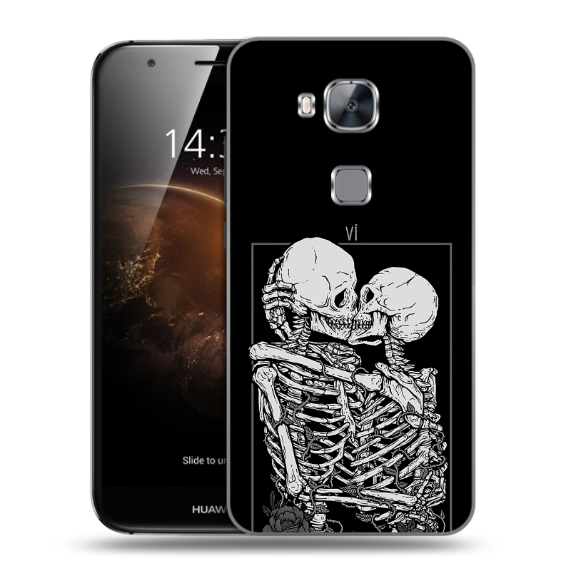 Пластиковый чехол на Huawei G8 с принтом Поцелуй скелетов Пластиковый чехол на Huawei G8 с принтом Поцелуй скелетов