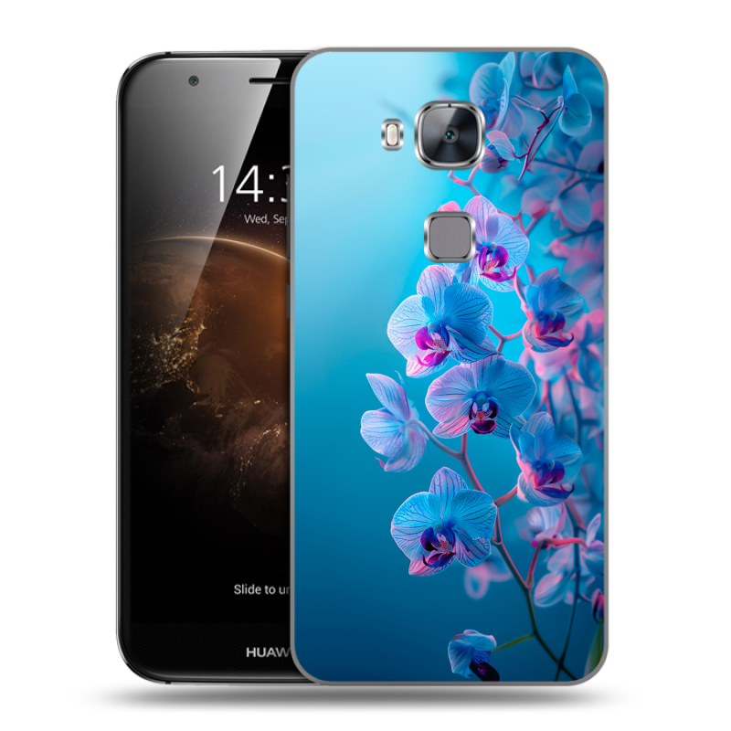 Пластиковый чехол на Huawei G8 с принтом голубые орхидеи Пластиковый чехол на Huawei G8 с принтом голубые орхидеи