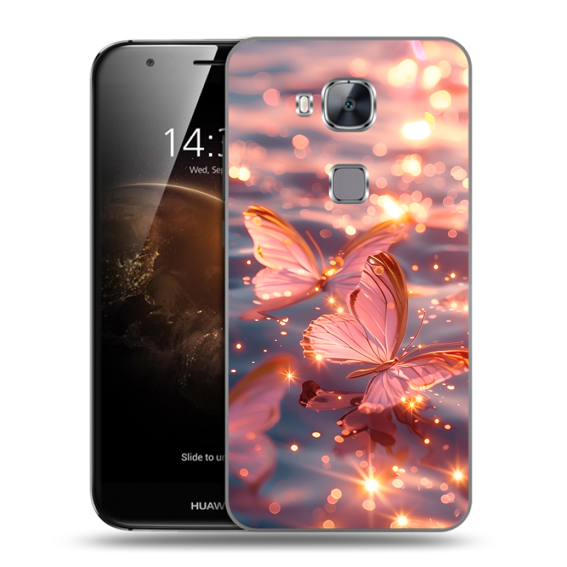 Пластиковый чехол на Huawei G8 с принтом бабочки розовые Пластиковый чехол на Huawei G8 с принтом бабочки розовые