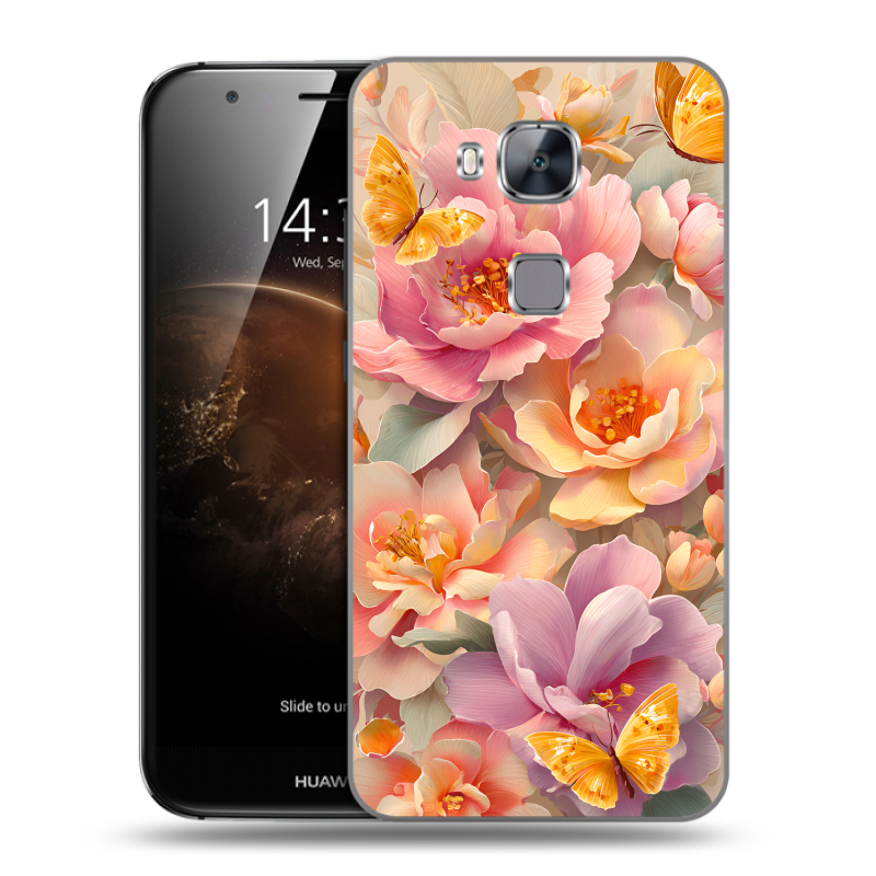 Пластиковый чехол на Huawei G8 с принтом Цветы и бабочки Пластиковый чехол на Huawei G8 с принтом Цветы и бабочки