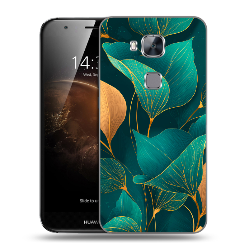 Пластиковый чехол на Huawei G8 с принтом Листья и золото Пластиковый чехол на Huawei G8 с принтом Листья и золото