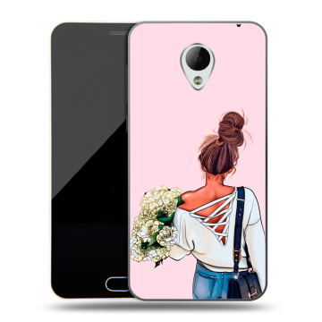 Пластиковый чехол на Meizu M2 Mini с принтом Девушка и букет Пластиковый чехол на Meizu M2 Mini с принтом Девушка и букет