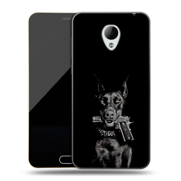 Пластиковый чехол на Meizu M2 Mini с принтом Доберман и пистолет Пластиковый чехол на Meizu M2 Mini с принтом Доберман и пистолет