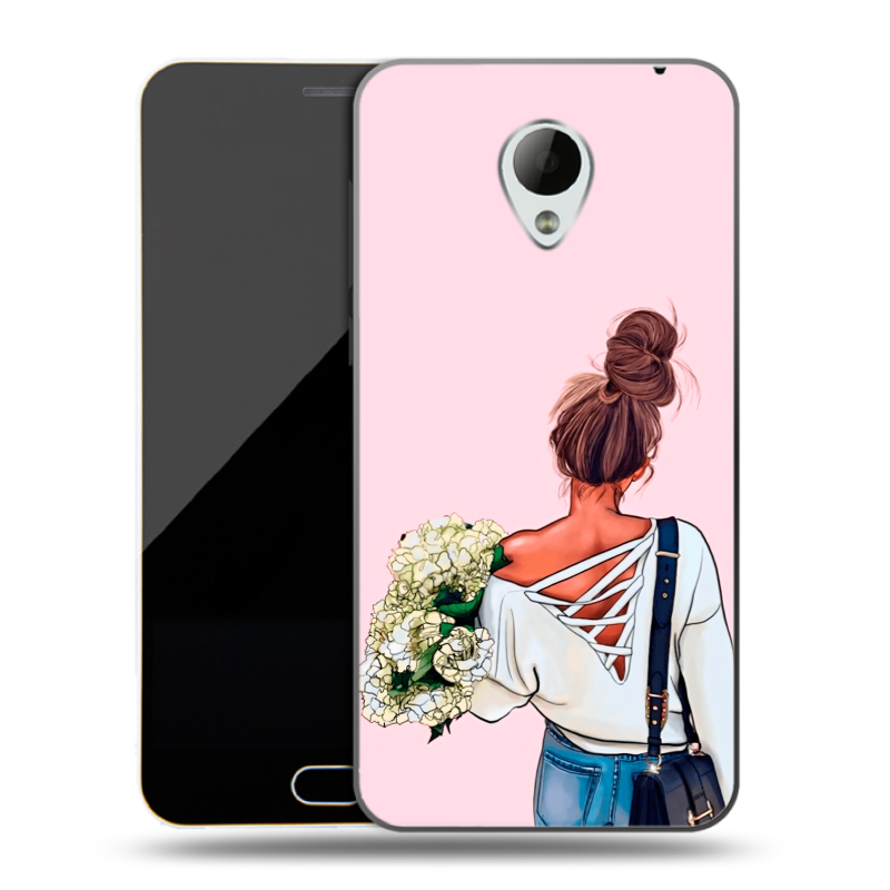 Пластиковый чехол на Meizu M2 Mini с принтом Девушка и букет Пластиковый чехол на Meizu M2 Mini с принтом Девушка и букет