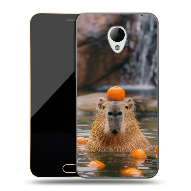 Пластиковый чехол на Meizu M2 Mini с принтом Капибара с апельсином Пластиковый чехол на Meizu M2 Mini с принтом Капибара с апельсином