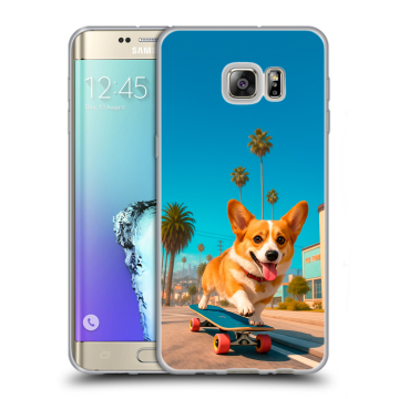 Пластиковый чехол на Samsung Galaxy S6 Edge Plus с принтом Корги на скейте Пластиковый чехол на Samsung Galaxy S6 Edge Plus с принтом Корги на скейте