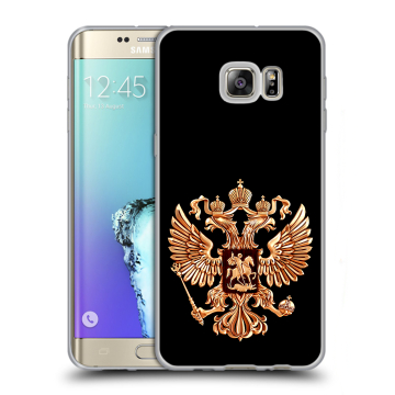 Пластиковый чехол на Samsung Galaxy S6 Edge Plus с принтом Герб России золотой