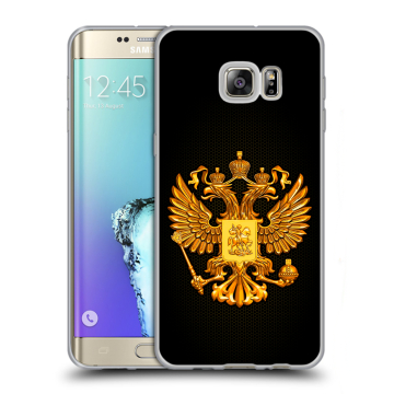 Пластиковый чехол на Samsung Galaxy S6 Edge Plus с принтом Герб России желтый Пластиковый чехол на Samsung Galaxy S6 Edge Plus с принтом Герб России желтый