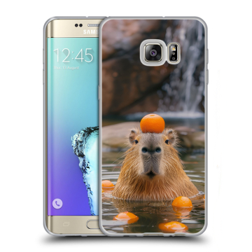 Пластиковый чехол на Samsung Galaxy S6 Edge Plus с принтом Капибара с апельсином Пластиковый чехол на Samsung Galaxy S6 Edge Plus с принтом Капибара с апельсином