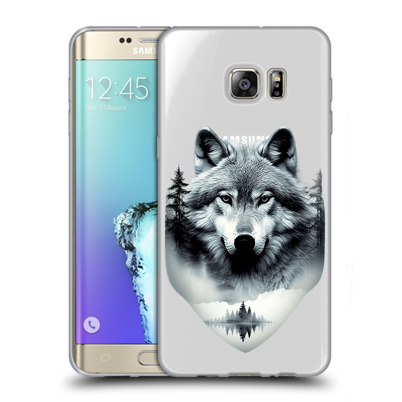 Пластиковый чехол на Samsung Galaxy S6 Edge Plus с принтом Волк в лесу Пластиковый чехол на Samsung Galaxy S6 Edge Plus с принтом Волк в лесу