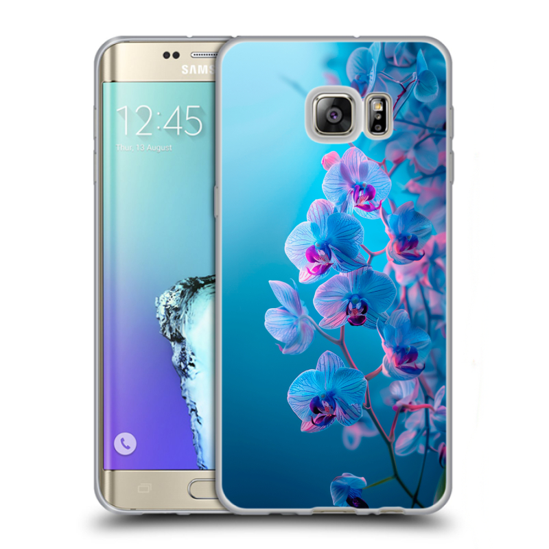 Пластиковый чехол на Samsung Galaxy S6 Edge Plus с принтом голубые орхидеи Пластиковый чехол на Samsung Galaxy S6 Edge Plus с принтом голубые орхидеи