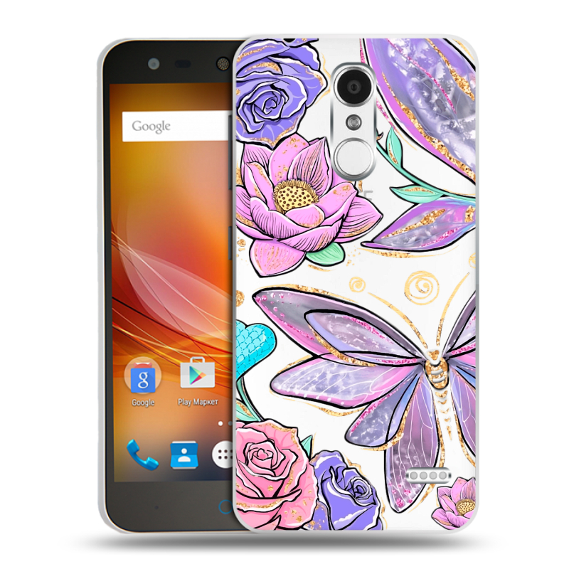 Пластиковый чехол на ZTE Blade X5 с принтом Бабочки и цветы Пластиковый чехол на ZTE Blade X5 с принтом Бабочки и цветы
