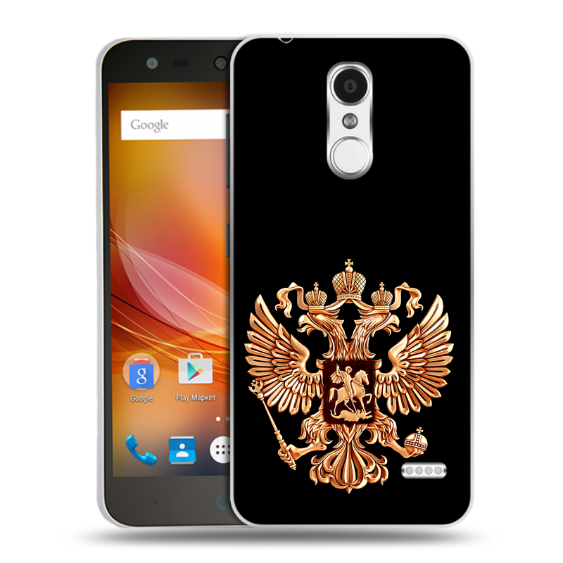Пластиковый чехол на ZTE Blade X5 с принтом Герб России золотой Пластиковый чехол на ZTE Blade X5 с принтом Герб России золотой