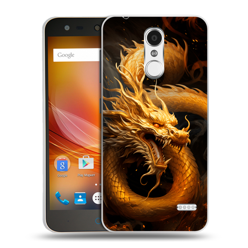 Пластиковый чехол на ZTE Blade X5 с принтом Золотой дракон Пластиковый чехол на ZTE Blade X5 с принтом Золотой дракон