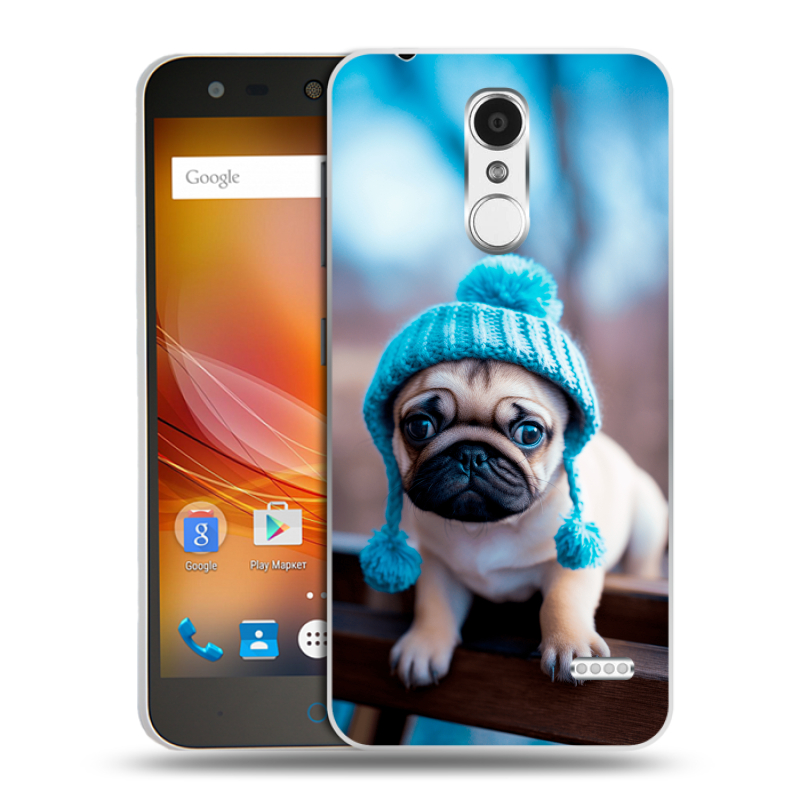 Пластиковый чехол на ZTE Blade X5 с принтом Мопс в шапке Пластиковый чехол на ZTE Blade X5 с принтом Мопс в шапке
