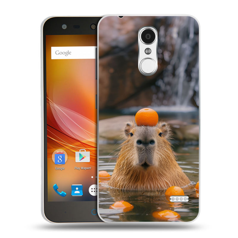 Пластиковый чехол на ZTE Blade X5 с принтом Капибара с апельсином Пластиковый чехол на ZTE Blade X5 с принтом Капибара с апельсином