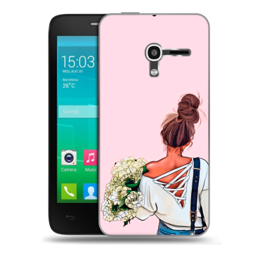 Пластиковый чехол на Alcatel One Touch Pop D3 с принтом Девушка и букет Пластиковый чехол на Alcatel One Touch Pop D3 с принтом Девушка и букет