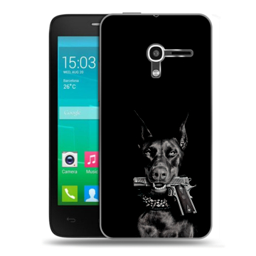 Пластиковый чехол на Alcatel One Touch Pop D3 с принтом Доберман и пистолет Пластиковый чехол на Alcatel One Touch Pop D3 с принтом Доберман и пистолет
