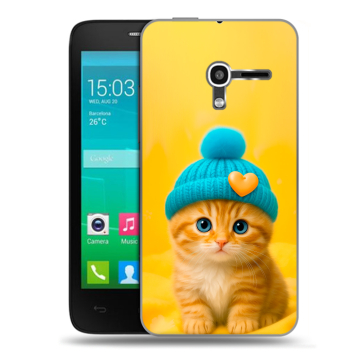 Пластиковый чехол на Alcatel One Touch Pop D3 с принтом Котенок в шапке