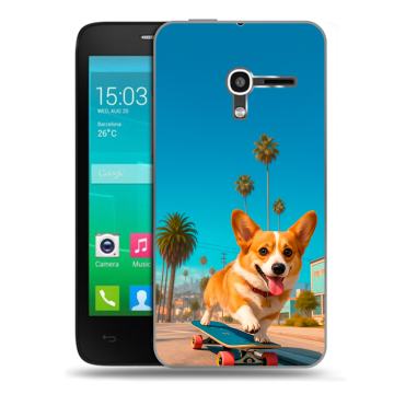 Пластиковый чехол на Alcatel One Touch Pop D3 с принтом Корги на скейте