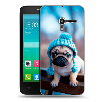 Пластиковый чехол на Alcatel One Touch Pop D3 с принтом Мопс в шапке