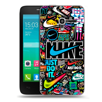 Пластиковый чехол на Alcatel One Touch Pop D3 с принтом найк nike черный Пластиковый чехол на Alcatel One Touch Pop D3 с принтом найк nike черный