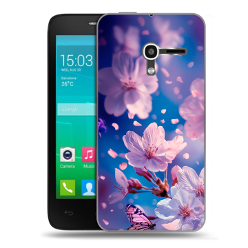 Пластиковый чехол на Alcatel One Touch Pop D3 с принтом цветы бабочки Пластиковый чехол на Alcatel One Touch Pop D3 с принтом цветы бабочки
