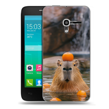 Пластиковый чехол на Alcatel One Touch Pop D3 с принтом Капибара с апельсином