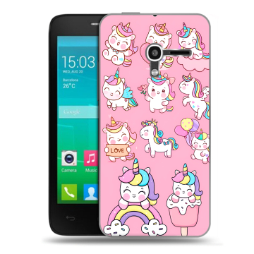 Пластиковый чехол на Alcatel One Touch Pop D3 с принтом Единороги и радуга