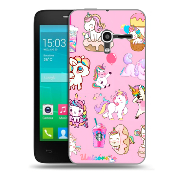 Пластиковый чехол на Alcatel One Touch Pop D3 с принтом розовые единороги