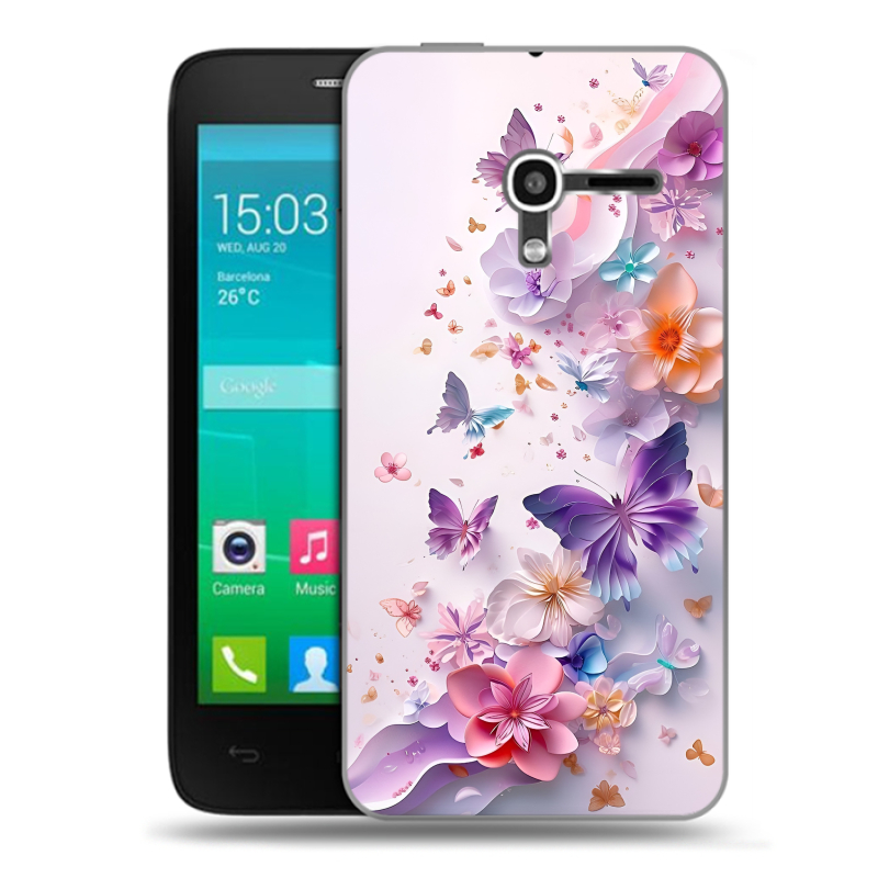 Пластиковый чехол на Alcatel One Touch Pop D3 с принтом цветы бабочки Пластиковый чехол на Alcatel One Touch Pop D3 с принтом цветы бабочки