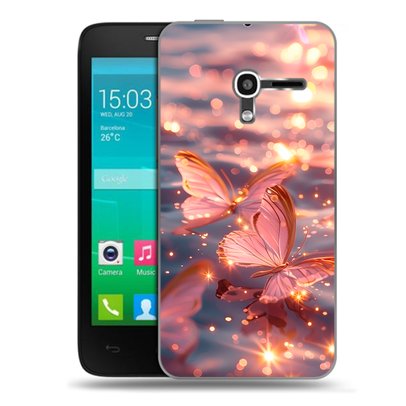 Пластиковый чехол на Alcatel One Touch Pop D3 с принтом бабочки розовые Пластиковый чехол на Alcatel One Touch Pop D3 с принтом бабочки розовые