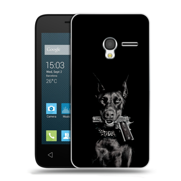 Пластиковый чехол на Alcatel One Touch Pixi 3 (4.5) с принтом Доберман и пистолет Пластиковый чехол на Alcatel One Touch Pixi 3 (4.5) с принтом Доберман и пистолет