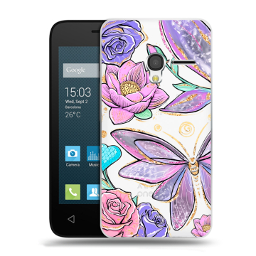 Пластиковый чехол на Alcatel One Touch Pixi 3 (4.5) с принтом Бабочки и цветы Пластиковый чехол на Alcatel One Touch Pixi 3 (4.5) с принтом Бабочки и цветы