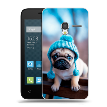 Пластиковый чехол на Alcatel One Touch Pixi 3 (4.5) с принтом Мопс в шапке Пластиковый чехол на Alcatel One Touch Pixi 3 (4.5) с принтом Мопс в шапке