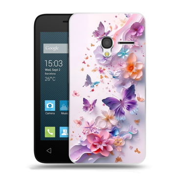 Пластиковый чехол на Alcatel One Touch Pixi 3 (4.5) с принтом цветы бабочки Пластиковый чехол на Alcatel One Touch Pixi 3 (4.5) с принтом цветы бабочки
