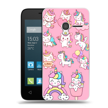 Пластиковый чехол на Alcatel One Touch Pixi 3 (4.5) с принтом Единороги и радуга