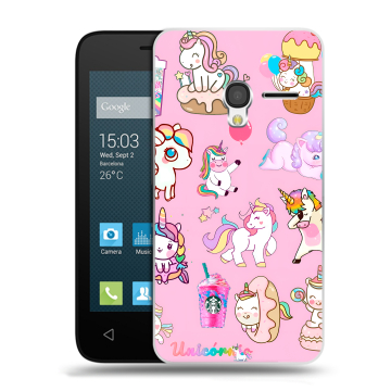 Пластиковый чехол на Alcatel One Touch Pixi 3 (4.5) с принтом розовые единороги Пластиковый чехол на Alcatel One Touch Pixi 3 (4.5) с принтом розовые единороги