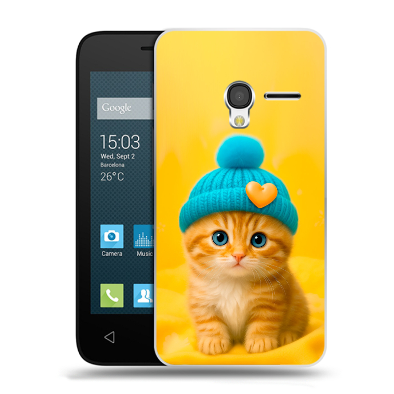Пластиковый чехол на Alcatel One Touch Pixi 3 (4.5) с принтом Котенок в шапке Пластиковый чехол на Alcatel One Touch Pixi 3 (4.5) с принтом Котенок в шапке