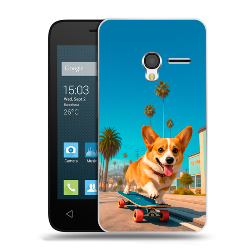 Пластиковый чехол на Alcatel One Touch Pixi 3 (4.5) с принтом Корги на скейте Пластиковый чехол на Alcatel One Touch Pixi 3 (4.5) с принтом Корги на скейте