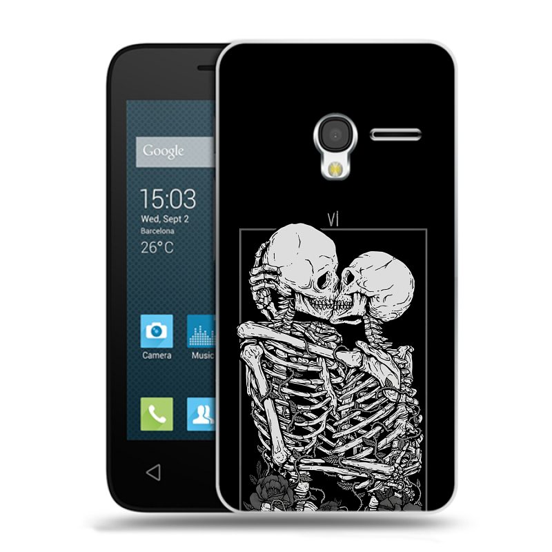 Пластиковый чехол на Alcatel One Touch Pixi 3 (4.5) с принтом Поцелуй скелетов Пластиковый чехол на Alcatel One Touch Pixi 3 (4.5) с принтом Поцелуй скелетов