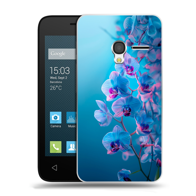 Пластиковый чехол на Alcatel One Touch Pixi 3 (4.5) с принтом голубые орхидеи Пластиковый чехол на Alcatel One Touch Pixi 3 (4.5) с принтом голубые орхидеи