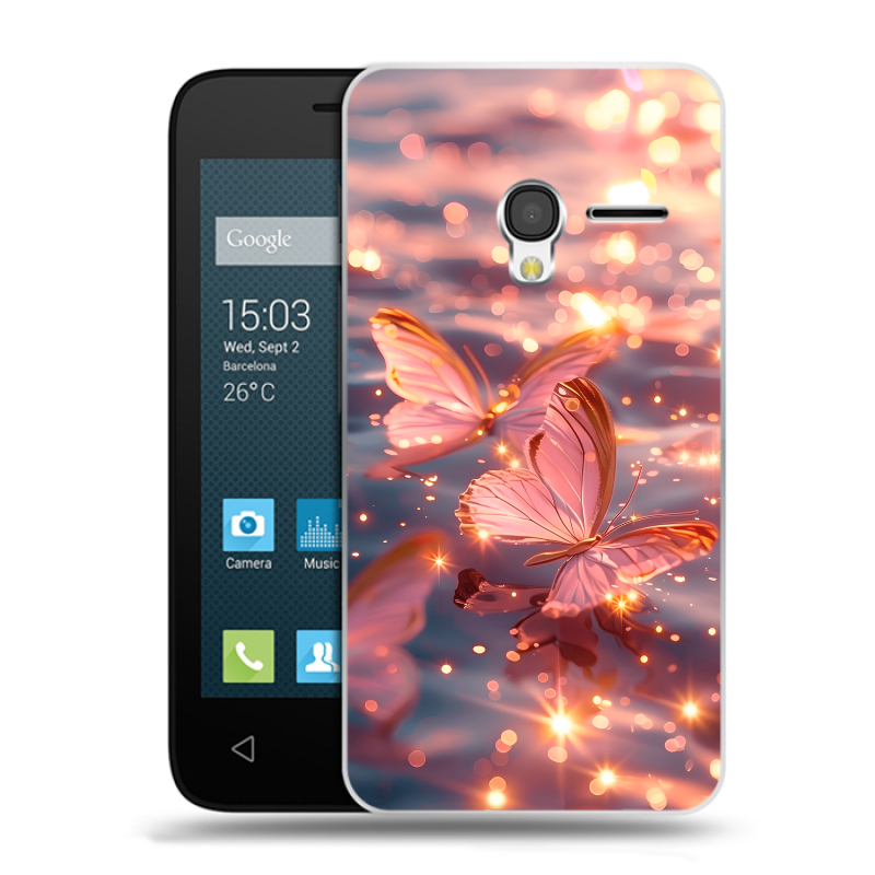 Пластиковый чехол на Alcatel One Touch Pixi 3 (4.5) с принтом бабочки розовые Пластиковый чехол на Alcatel One Touch Pixi 3 (4.5) с принтом бабочки розовые