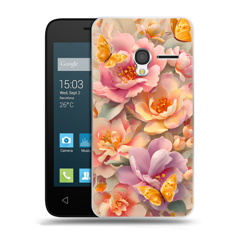 Пластиковый чехол на Alcatel One Touch Pixi 3 (4.5) с принтом Цветы и бабочки Пластиковый чехол на Alcatel One Touch Pixi 3 (4.5) с принтом Цветы и бабочки