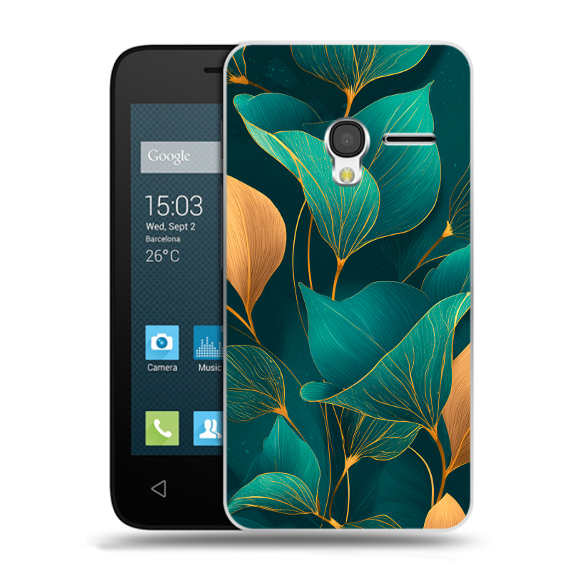 Пластиковый чехол на Alcatel One Touch Pixi 3 (4.5) с принтом Листья и золото Пластиковый чехол на Alcatel One Touch Pixi 3 (4.5) с принтом Листья и золото
