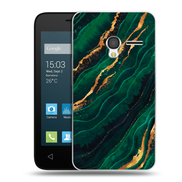 Пластиковый чехол на Alcatel One Touch Pixi 3 (4.0) с принтом Мрамор зеленое золото Пластиковый чехол на Alcatel One Touch Pixi 3 (4.0) с принтом Мрамор зеленое золото